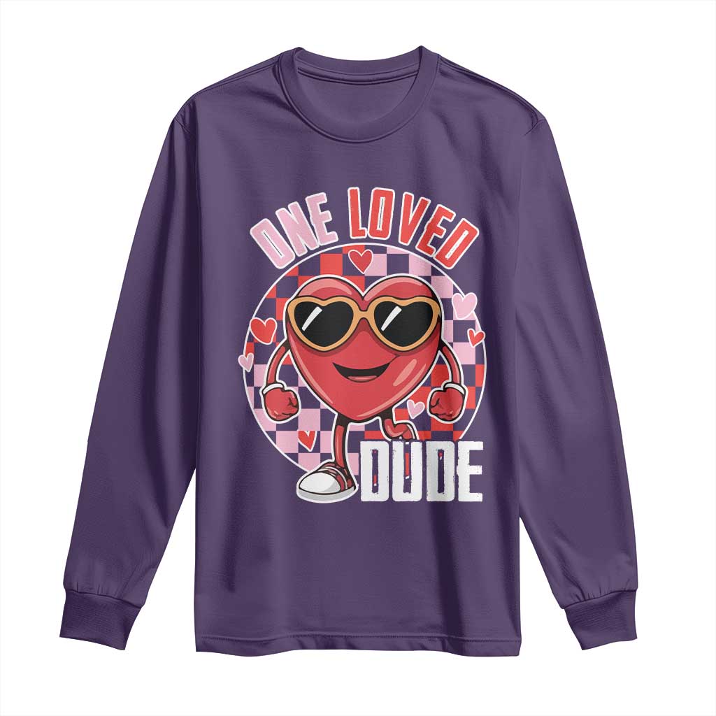 Funny Valentine's Day Long Sleeve Shirt One Loved Dude Cute Heart Checkerboard TS11 Purple Print Your Wear