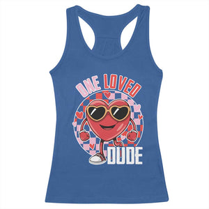 Funny Valentine's Day Racerback Tank Top One Loved Dude Cute Heart Checkerboard TS11 Royal Blue Print Your Wear