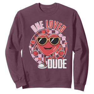 Funny Valentine's Day Sweatshirt One Loved Dude Cute Heart Checkerboard TS11 Maroon Print Your Wear