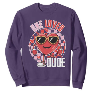 Funny Valentine's Day Sweatshirt One Loved Dude Cute Heart Checkerboard TS11 Purple Print Your Wear