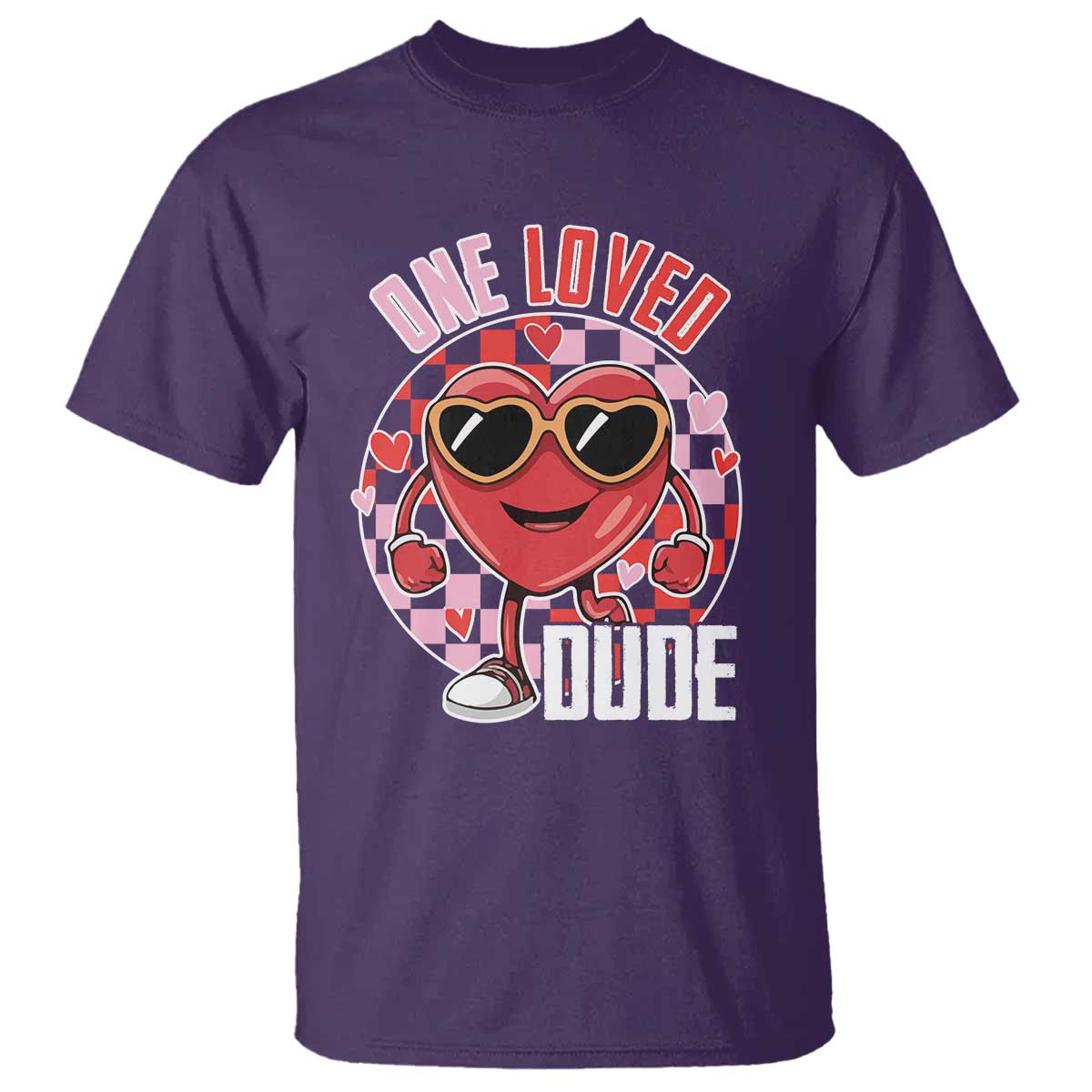 Funny Valentine's Day T Shirt One Loved Dude Cute Heart Checkerboard TS11 Purple Print Your Wear