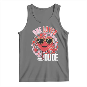 Funny Valentine's Day Tank Top One Loved Dude Cute Heart Checkerboard TS11 Black Heather Print Your Wear