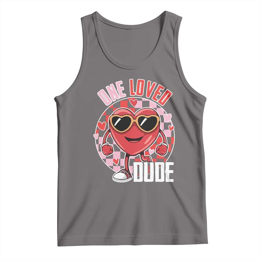 Funny Valentine's Day Tank Top One Loved Dude Cute Heart Checkerboard TS11 Deep Heather Print Your Wear