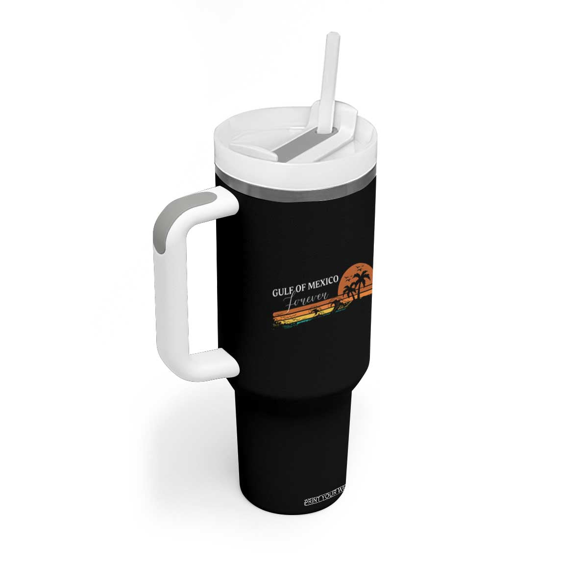 Gulf Of Mexico Forever Tumbler With Handle Beach Palm Treen Vintage Retro TS11 Print Your Wear