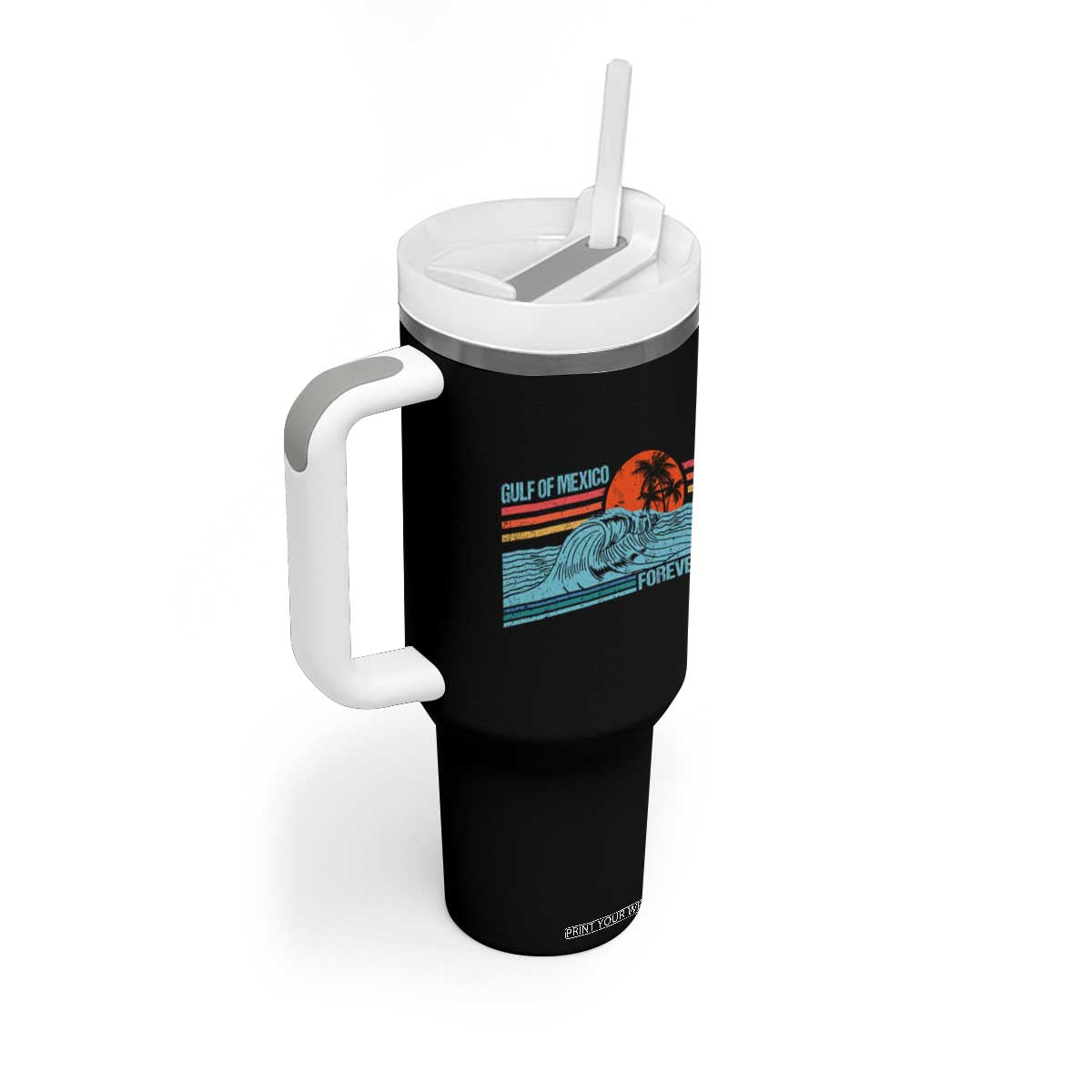 Gulf Of Mexico Forever Tumbler With Handle Vintage Retro Beach Coconut Tree TS11 Print Your Wear
