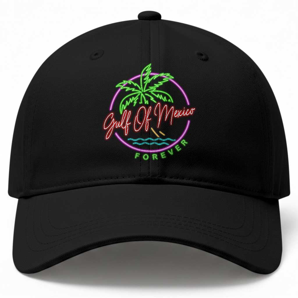 Gulf Of Mexico Forever Baseball Cap Beach Coconut Palm Tree Neon Light TS11 Print Your Wear