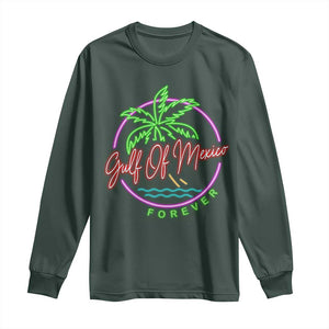 Gulf Of Mexico Forever Long Sleeve Shirt Beach Coconut Palm Tree Neon Light TS11 Dark Forest Green Print Your Wear