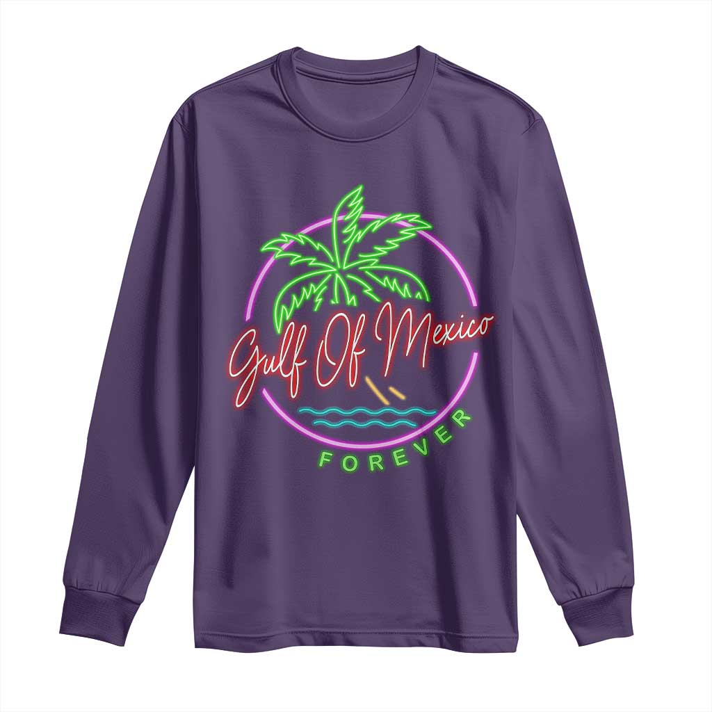 Gulf Of Mexico Forever Long Sleeve Shirt Beach Coconut Palm Tree Neon Light TS11 Purple Print Your Wear