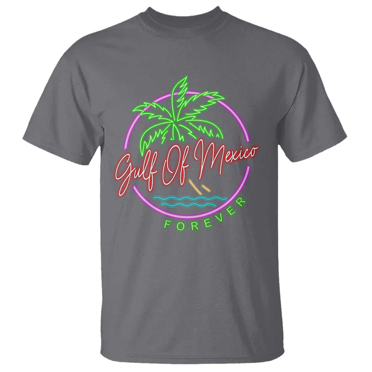 Gulf Of Mexico Forever T Shirt Beach Coconut Palm Tree Neon Light TS11 Charcoal Print Your Wear