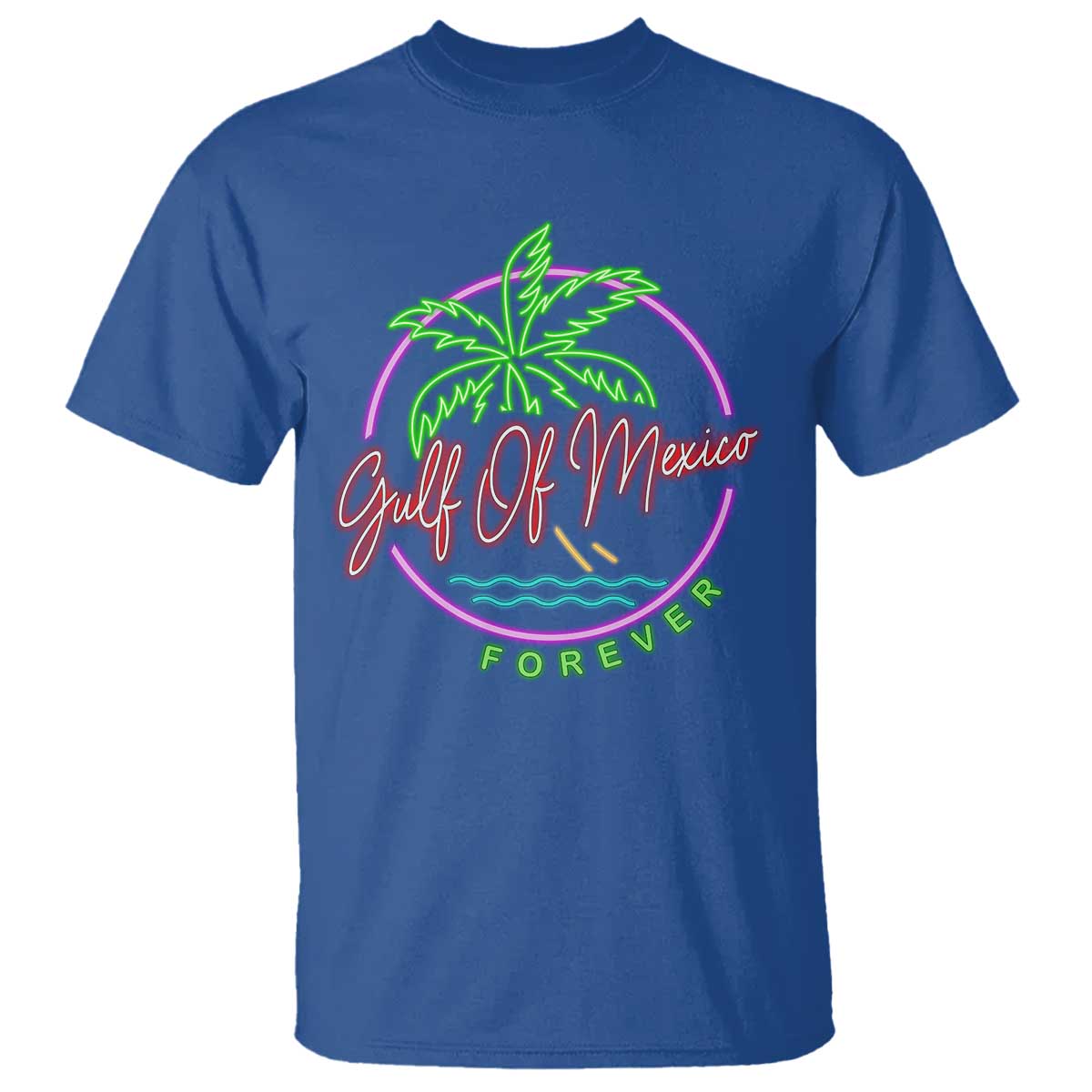 Gulf Of Mexico Forever T Shirt Beach Coconut Palm Tree Neon Light TS11 Royal Blue Print Your Wear