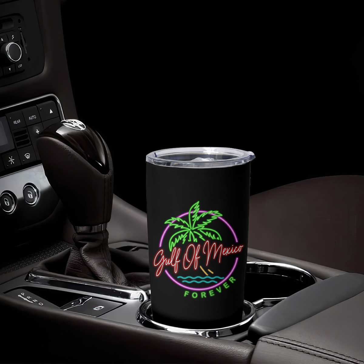 Gulf Of Mexico Forever Tumbler Cup Beach Coconut Palm Tree Neon Light TS11 Print Your Wear