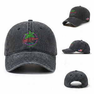Gulf Of Mexico Forever Washed Cotton Baseball Cap Beach Coconut Palm Tree Neon Light TS11 Washed Cap Universal Fit Dark Gray Print Your Wear