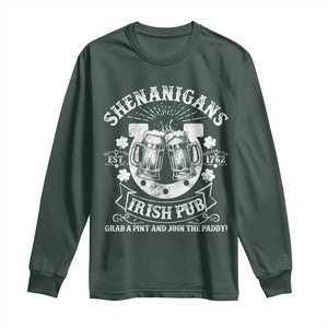 Funny Shenanigans Irish Pub Grab A Pint And Join The Paddy Long Sleeve Shirt Irish Beer TS11 Dark Forest Green Print Your Wear