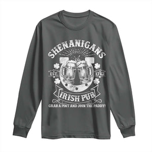 Funny Shenanigans Irish Pub Grab A Pint And Join The Paddy Long Sleeve Shirt Irish Beer TS11 Dark Heather Print Your Wear