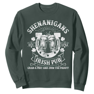 Funny Shenanigans Irish Pub Grab A Pint And Join The Paddy Sweatshirt Irish Beer TS11 Dark Forest Green Print Your Wear