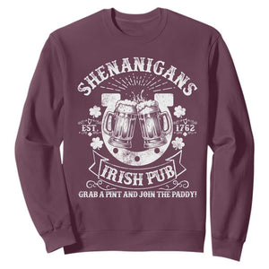 Funny Shenanigans Irish Pub Grab A Pint And Join The Paddy Sweatshirt Irish Beer TS11 Maroon Print Your Wear