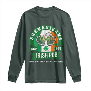 Funny St Patrick's Day Beer Drinking Long Sleeve Shirt Shenanigans Irish Pub Have No Fear Plenty Of Beer TS11 Dark Forest Green Print Your Wear