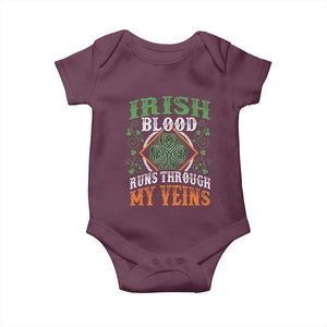 Funny Irish Blood Runs Through My Veins Baby Onesie Irish Pride Shamrock TS11 Maroon Print Your Wear