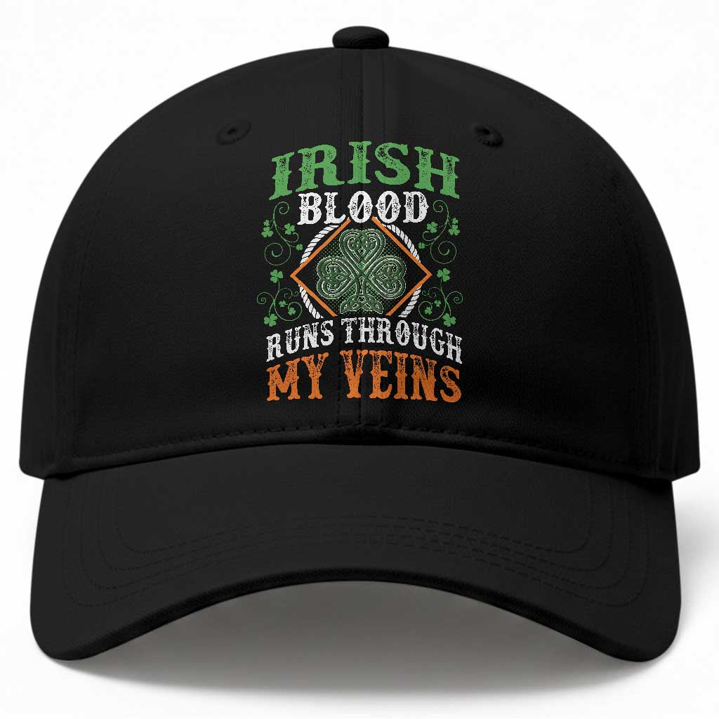 Funny Irish Blood Runs Through My Veins Baseball Cap Irish Pride Shamrock TS11 Print Your Wear