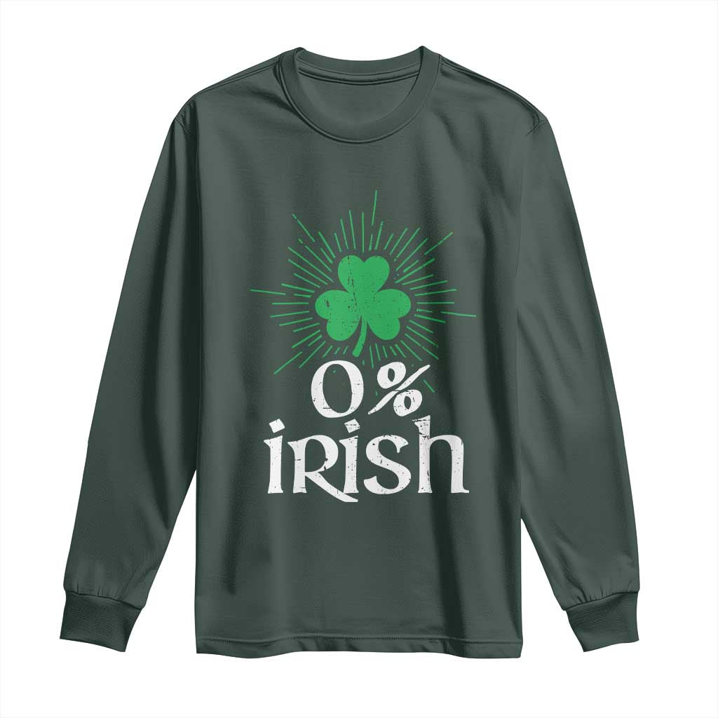 Funny 0% Irish St Patrick's Day Long Sleeve Shirt Vintage Shamrock TS11 Dark Forest Green Print Your Wear