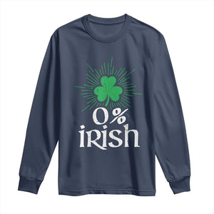 Funny 0% Irish St Patrick's Day Long Sleeve Shirt Vintage Shamrock TS11 Navy Print Your Wear
