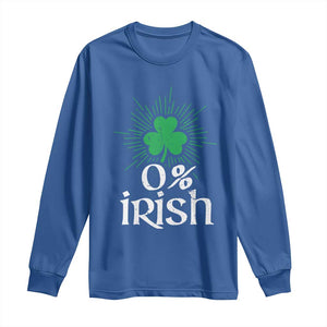Funny 0% Irish St Patrick's Day Long Sleeve Shirt Vintage Shamrock TS11 Royal Blue Print Your Wear