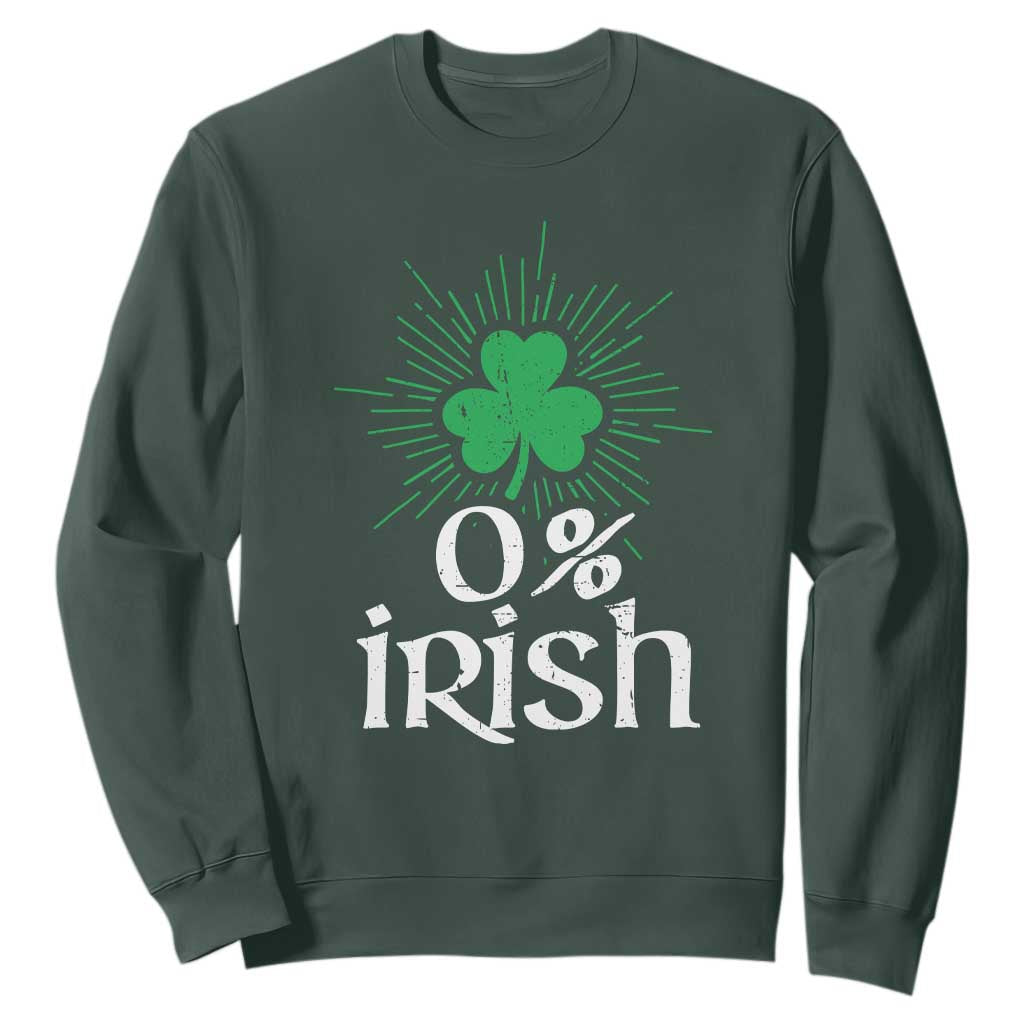 Funny 0% Irish St Patrick's Day Sweatshirt Vintage Shamrock TS11 Dark Forest Green Print Your Wear