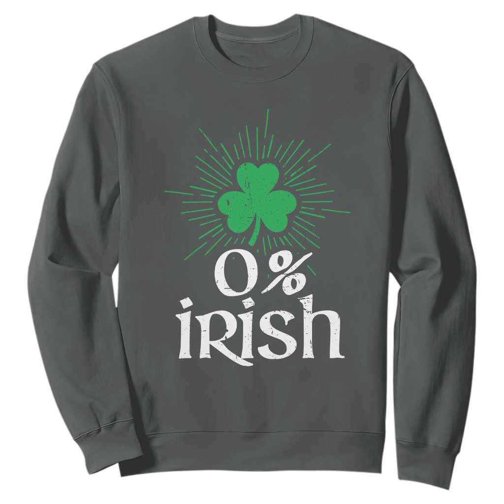 Funny 0% Irish St Patrick's Day Sweatshirt Vintage Shamrock TS11 Dark Heather Print Your Wear