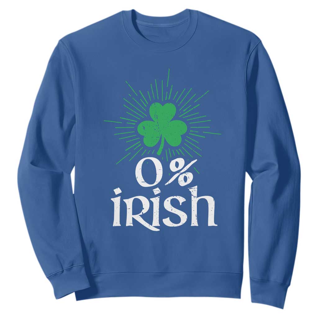Funny 0% Irish St Patrick's Day Sweatshirt Vintage Shamrock TS11 Royal Blue Print Your Wear