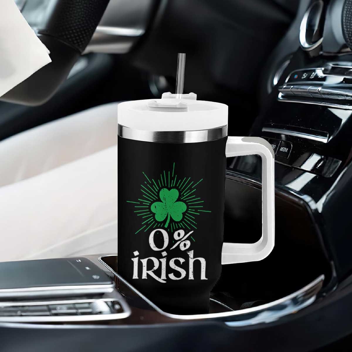 Funny 0% Irish St Patrick's Day Tumbler With Handle Vintage Shamrock TS11 Print Your Wear