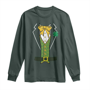 Funny St Patrick's Day Leprechaun Cosplay Tuxedo Long Sleeve Shirt TS11 Dark Forest Green Print Your Wear