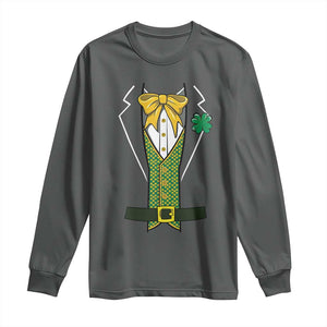 Funny St Patrick's Day Leprechaun Cosplay Tuxedo Long Sleeve Shirt TS11 Dark Heather Print Your Wear