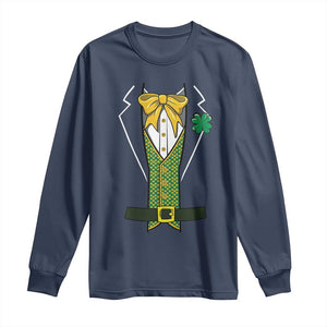 Funny St Patrick's Day Leprechaun Cosplay Tuxedo Long Sleeve Shirt TS11 Navy Print Your Wear