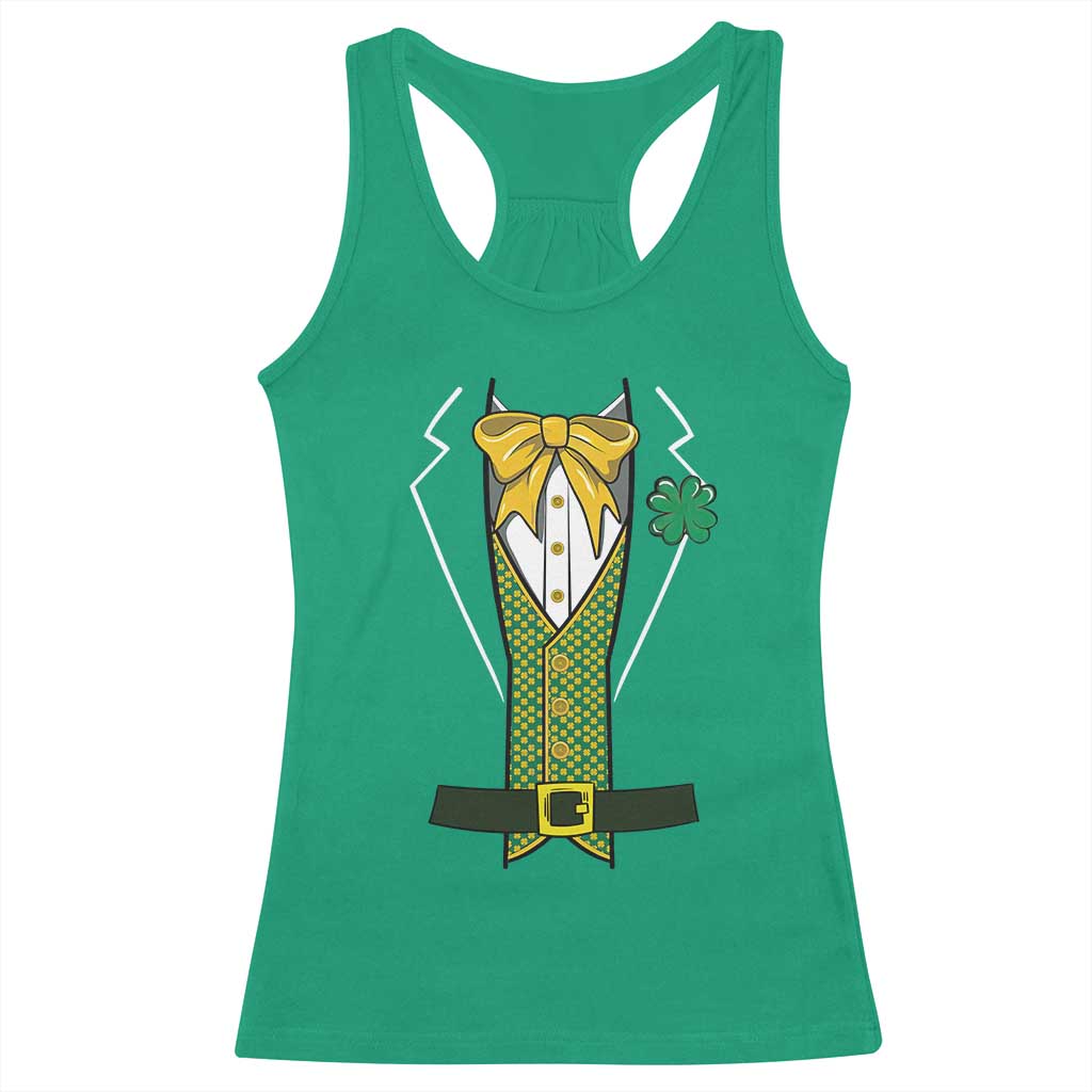 Funny St Patrick's Day Leprechaun Cosplay Tuxedo Racerback Tank Top TS11 Irish Green Print Your Wear