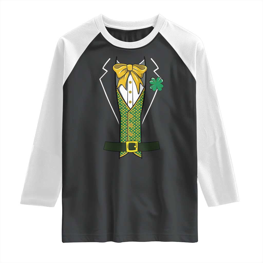 Funny St Patrick's Day Leprechaun Cosplay Tuxedo Raglan Shirt TS11 Black White Print Your Wear