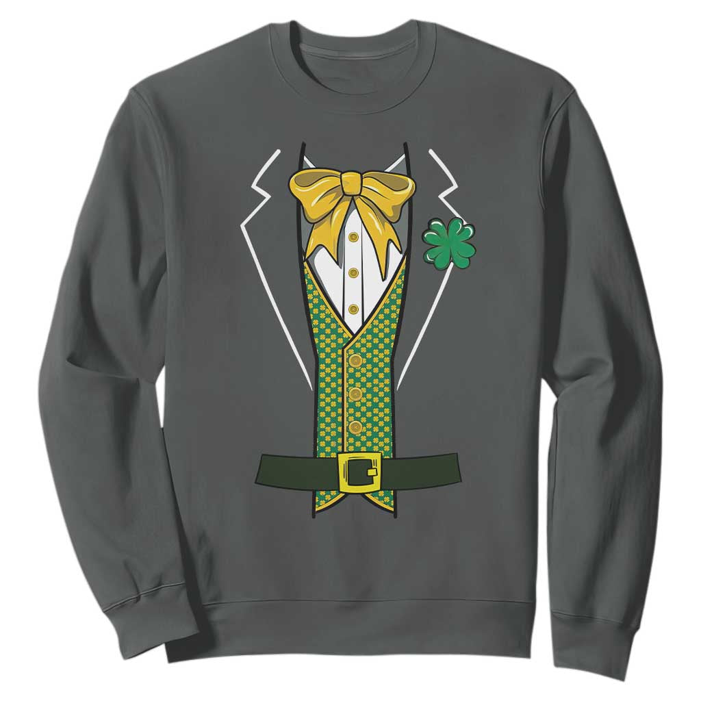 Funny St Patrick's Day Leprechaun Cosplay Tuxedo Sweatshirt TS11 Dark Heather Print Your Wear
