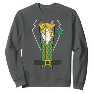 Funny St Patrick's Day Leprechaun Cosplay Tuxedo Sweatshirt TS11 Dark Heather Print Your Wear