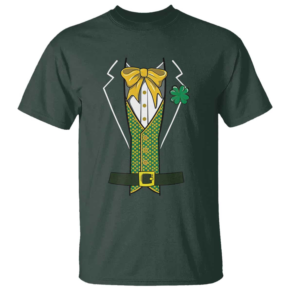 Funny St Patrick's Day Leprechaun Cosplay Tuxedo T Shirt TS11 Dark Forest Green Print Your Wear