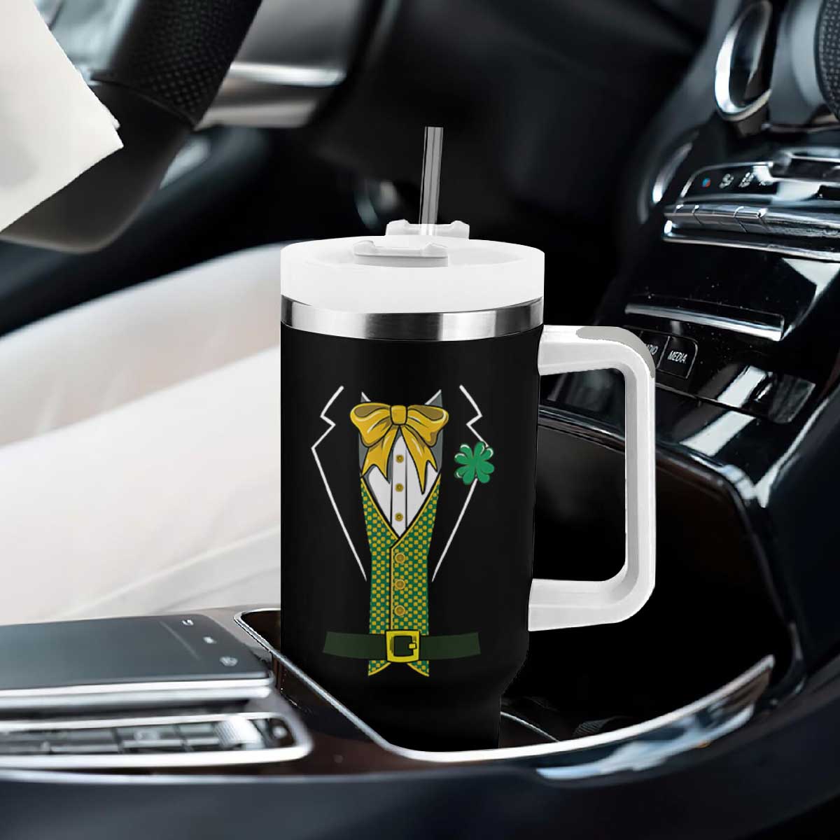 Funny St Patrick's Day Leprechaun Cosplay Tuxedo Tumbler With Handle TS11 Print Your Wear
