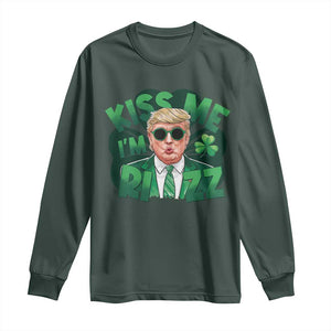 Funny Trump St Patrick's Day Long Sleeve Shirt Kiss Me I'm Rizz Shamrock TS11 Dark Forest Green Print Your Wear