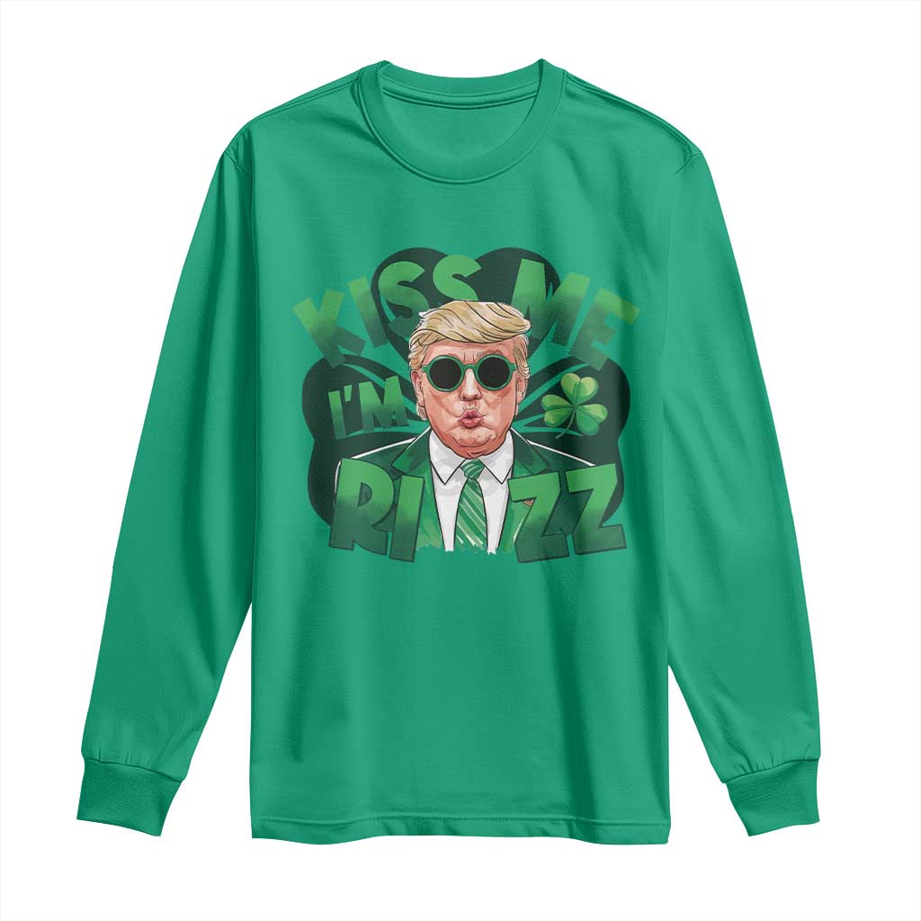 Funny Trump St Patrick's Day Long Sleeve Shirt Kiss Me I'm Rizz Shamrock TS11 Irish Green Print Your Wear