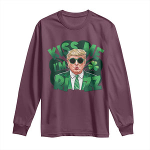 Funny Trump St Patrick's Day Long Sleeve Shirt Kiss Me I'm Rizz Shamrock TS11 Maroon Print Your Wear