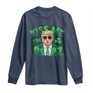 Funny Trump St Patrick's Day Long Sleeve Shirt Kiss Me I'm Rizz Shamrock TS11 Navy Print Your Wear