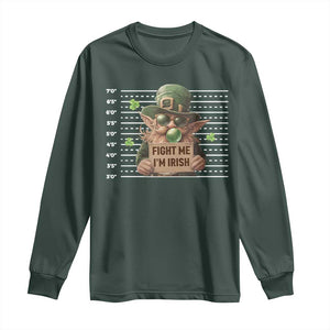 Funny Fight Me I'm Irish Long Sleeve Shirt Leprechaun Mug Shot St Patrick's Day TS11 Dark Forest Green Print Your Wear