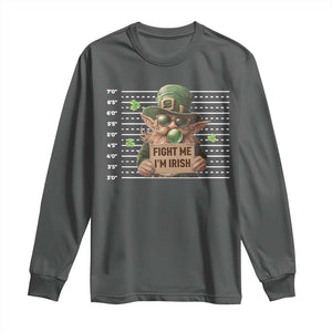 Funny Fight Me I'm Irish Long Sleeve Shirt Leprechaun Mug Shot St Patrick's Day TS11 Dark Heather Print Your Wear