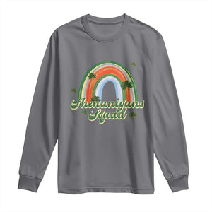 Funny St Patrick's Day Shenanigans Squad Long Sleeve Shirt Rainbow Shamrock TS11 Charcoal Print Your Wear