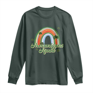 Funny St Patrick's Day Shenanigans Squad Long Sleeve Shirt Rainbow Shamrock TS11 Dark Forest Green Print Your Wear