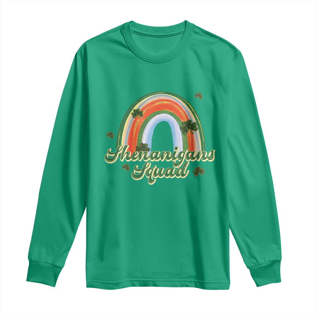 Funny St Patrick's Day Shenanigans Squad Long Sleeve Shirt Rainbow Shamrock TS11 Irish Green Print Your Wear