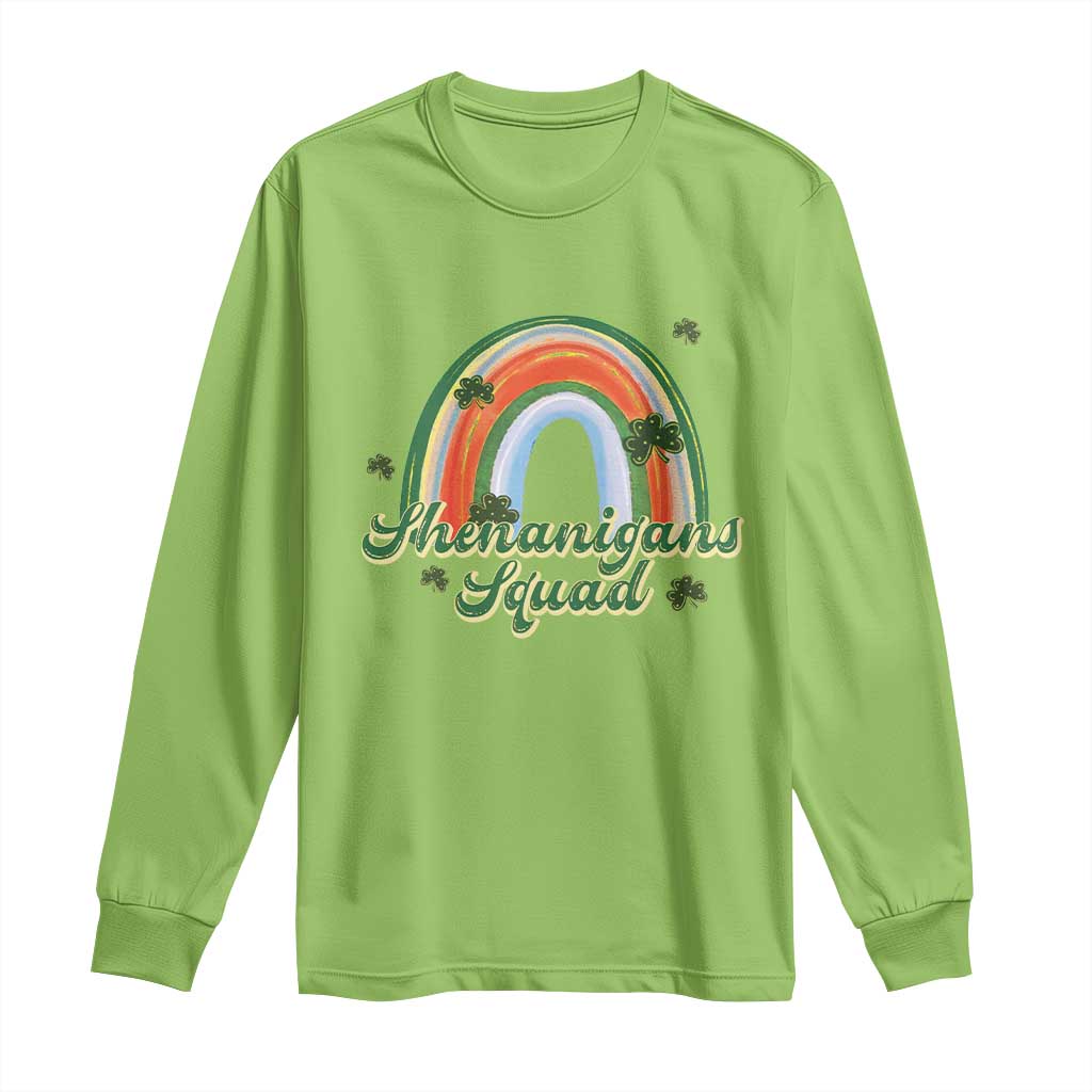 Funny St Patrick's Day Shenanigans Squad Long Sleeve Shirt Rainbow Shamrock TS11 Lime Print Your Wear