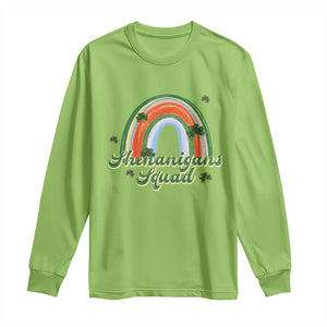 Funny St Patrick's Day Shenanigans Squad Long Sleeve Shirt Rainbow Shamrock TS11 Lime Print Your Wear